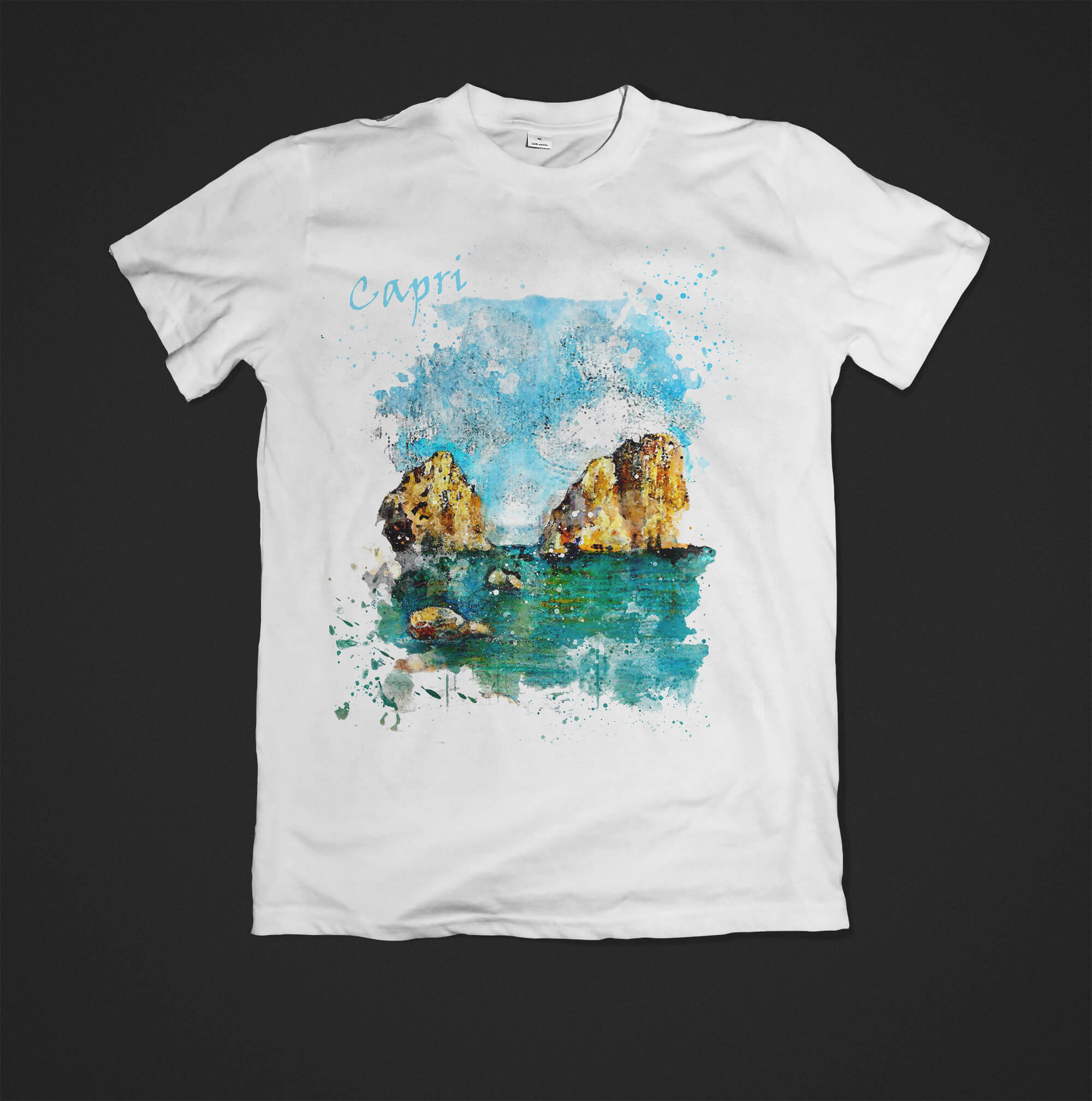 Maglietta faraglioni capri acquerello watercolor capri stacks tshirt 